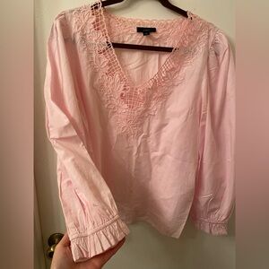 J. Crew Pink Lace V-Neck Blouse